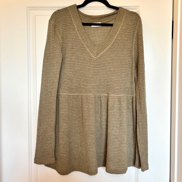 Chance To Shine Olive Peplum Waffle Knit Blouse - Picture 1 of 6